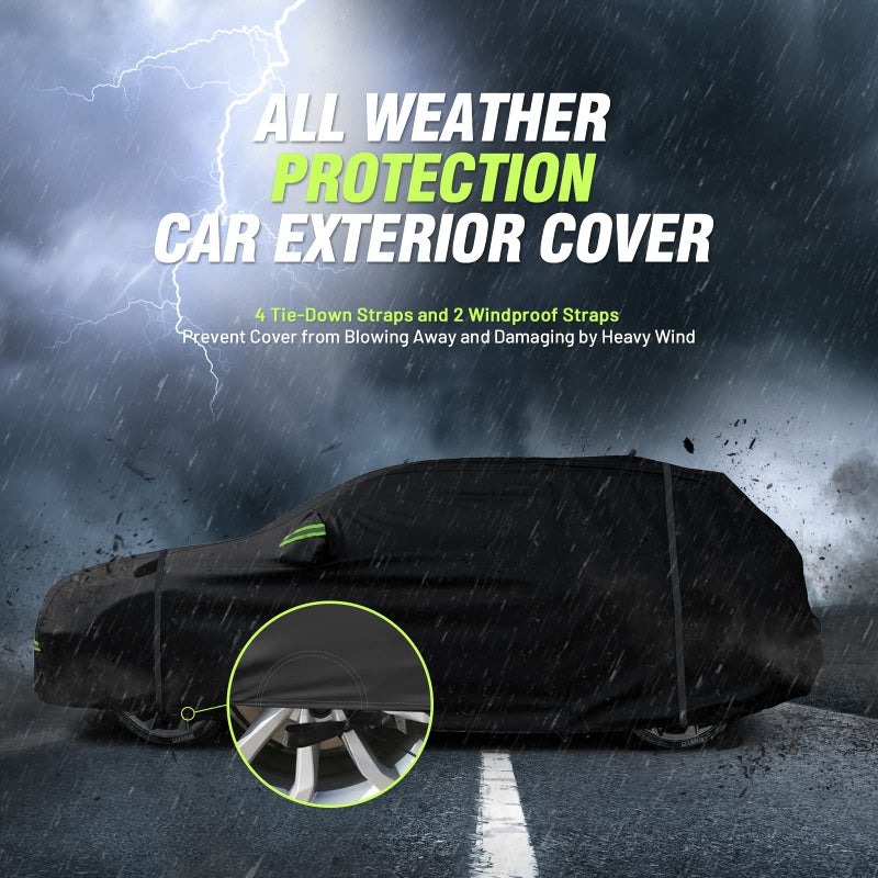 Favoto 6-Layers SUV Car Cover - Waterproof All Weather for Automobiles  Heavy Duty Outdoor Dust Rain Sun Protection Snowproof Car Tarp 4 Windproof Straps  Universal Fit for SUV (170-181 inch) - Image 5